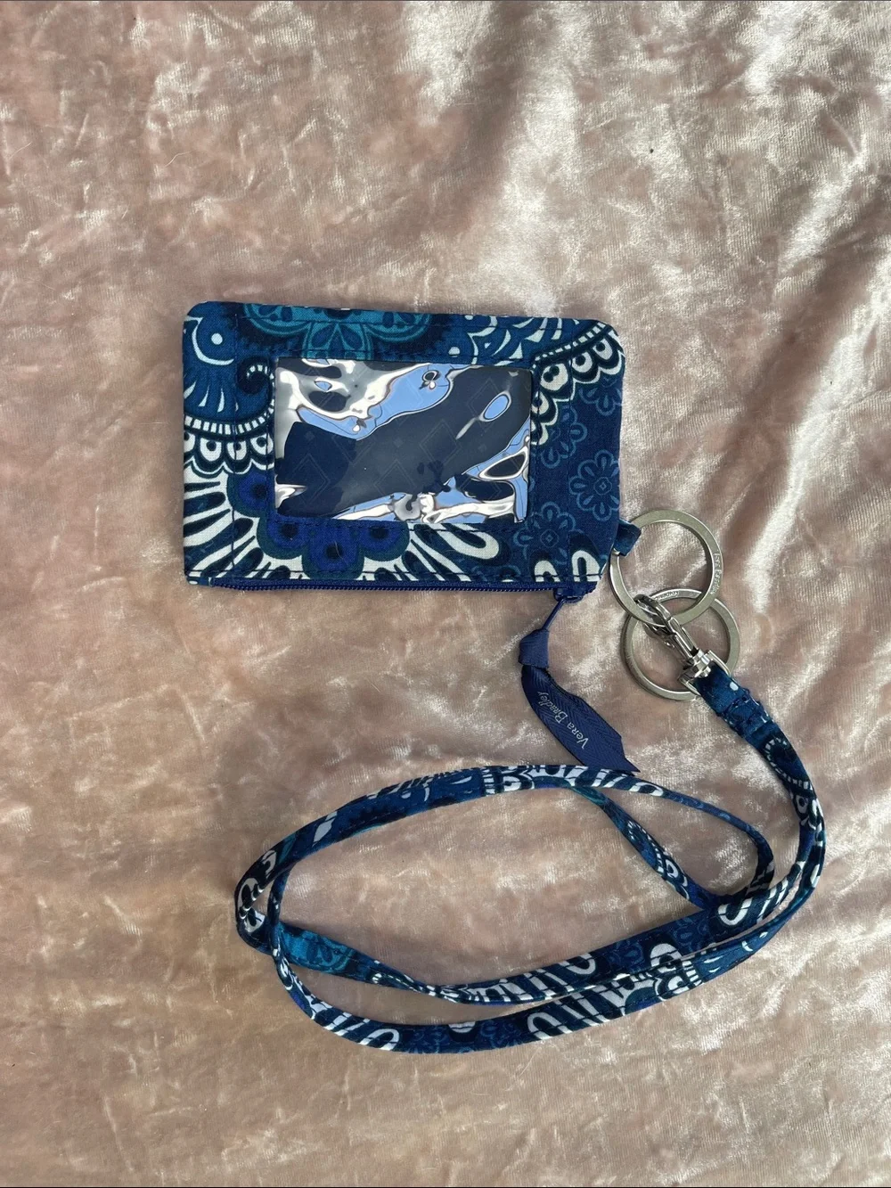 Vera Bradley Navy & Teal Paisley Card Case with Lanyard